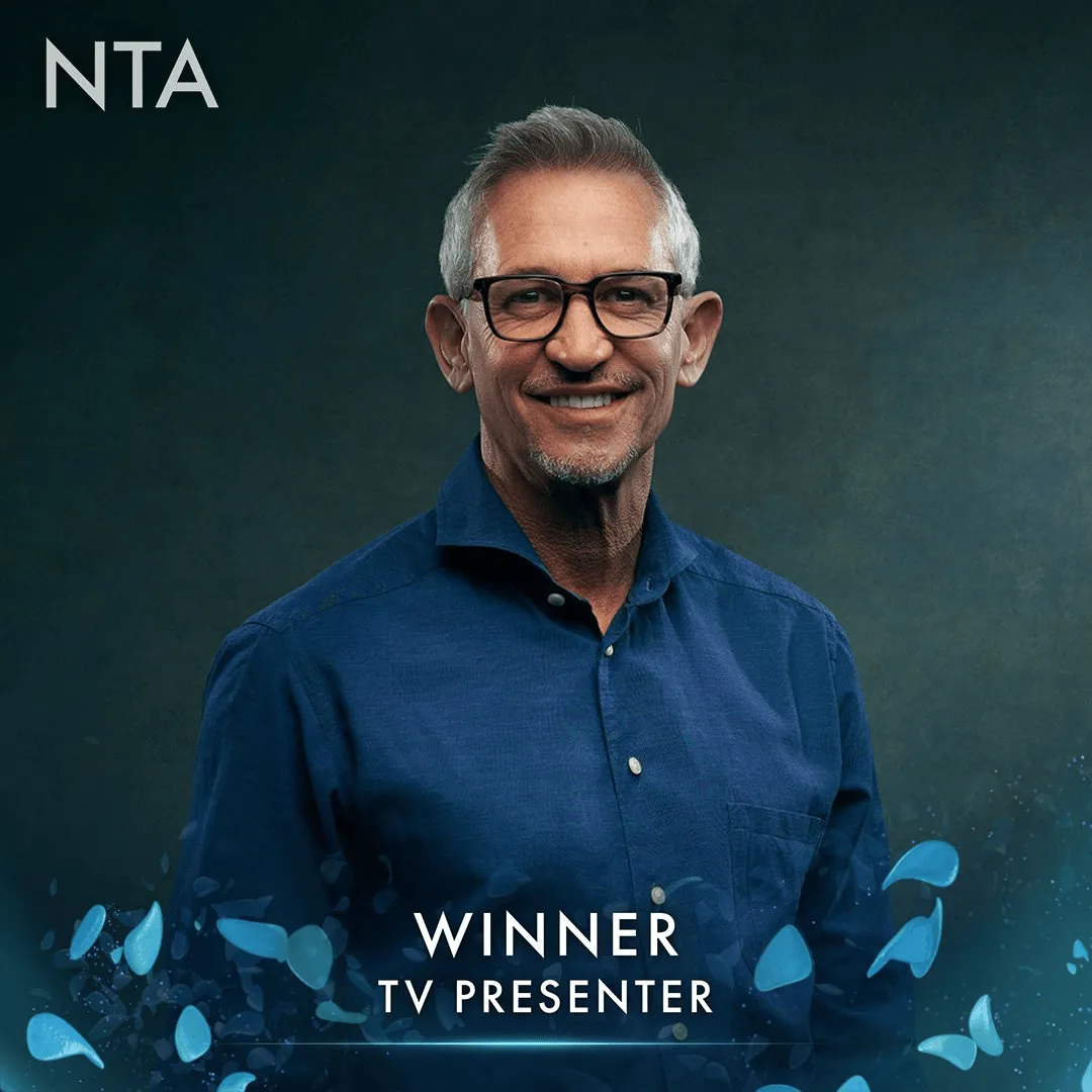 海星体育登录网站-官方：莱因克尔获得全英国家电视奖年度主持人奖